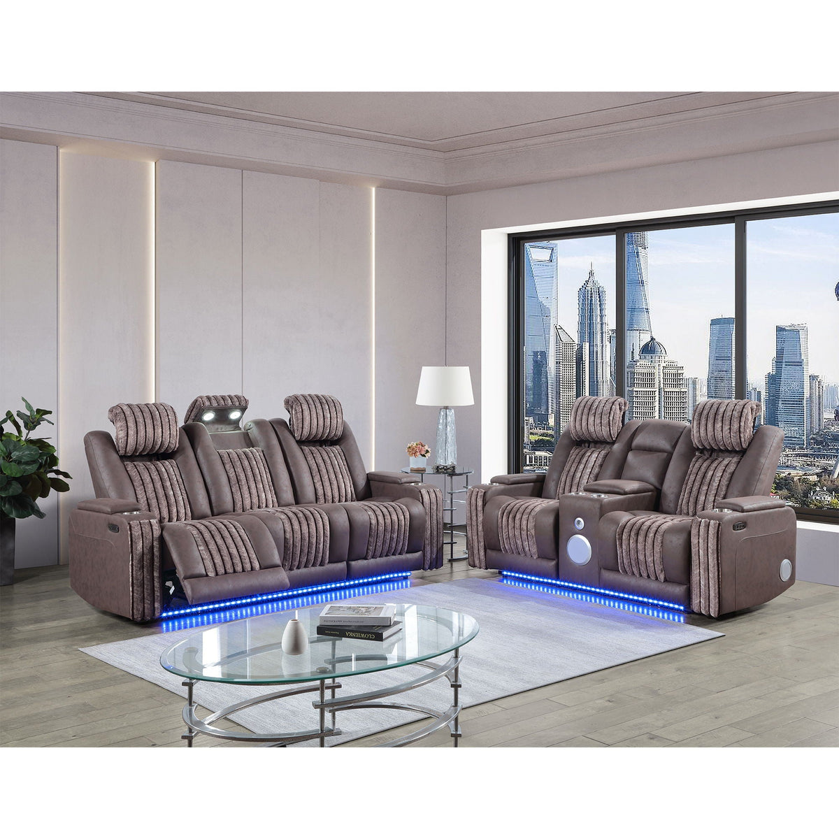Power Reclining Loveseat with Bluetooth Speaker and Power Headrest - Black, Dark Brown, Dark Gray
