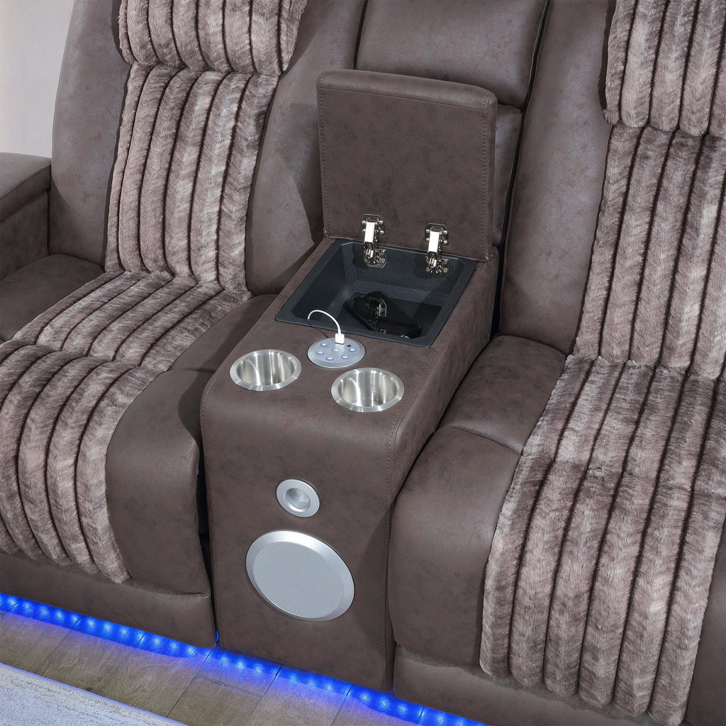 Power Reclining Loveseat with Bluetooth Speaker and Power Headrest - Black, Dark Brown, Dark Gray