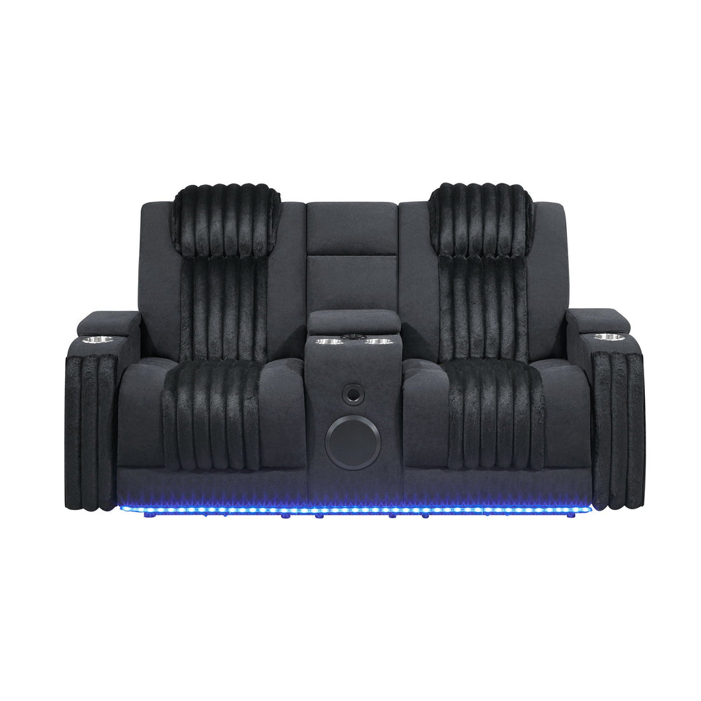 Power Reclining Loveseat with Bluetooth Speaker and Power Headrest - Black, Dark Brown, Dark Gray