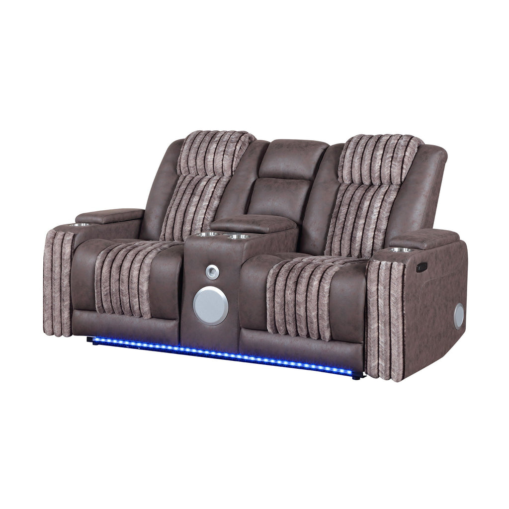 Power Reclining Loveseat with Bluetooth Speaker and Power Headrest - Black, Dark Brown, Dark Gray
