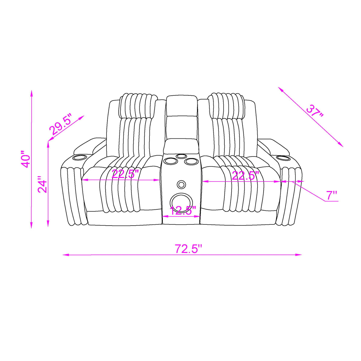 Power Reclining Loveseat with Bluetooth Speaker and Power Headrest - Black, Dark Brown, Dark Gray