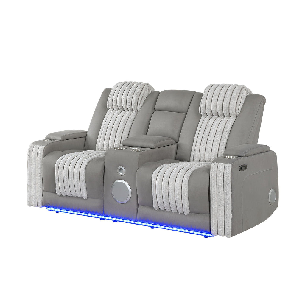 Power Reclining Loveseat with Bluetooth Speaker and Power Headrest - Black, Dark Brown, Dark Gray