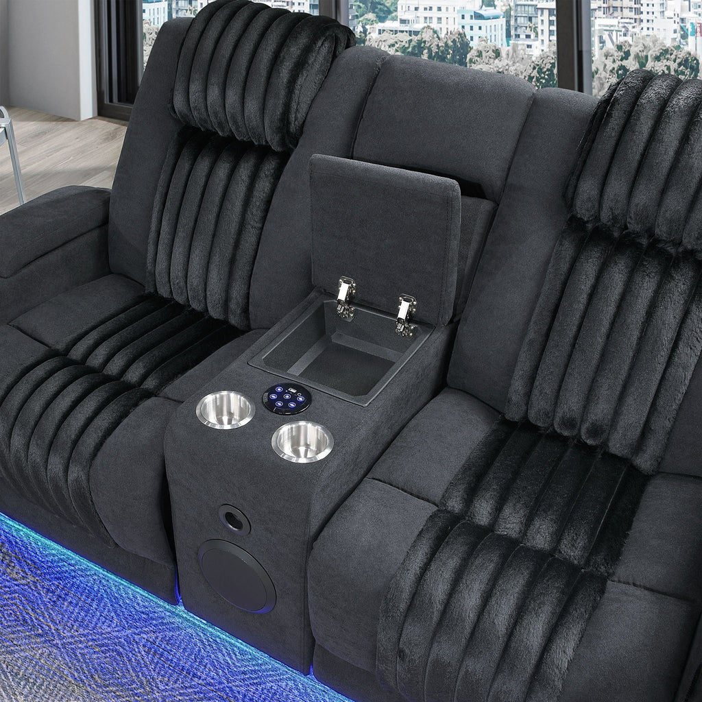 Power Reclining Loveseat with Bluetooth Speaker and Power Headrest - Black, Dark Brown, Dark Gray