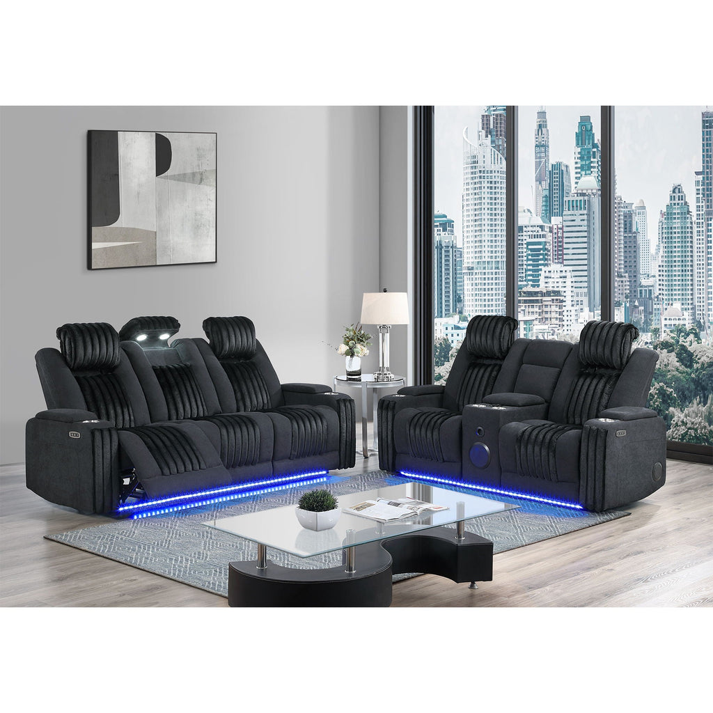 Power Reclining Loveseat with Bluetooth Speaker and Power Headrest - Black, Dark Brown, Dark Gray