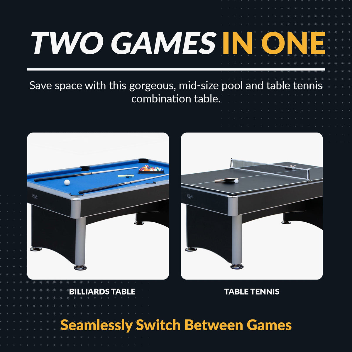 Hathaway Maverick II 7-ft Pool Table with Table Tennis Top - Black with Blue Felt