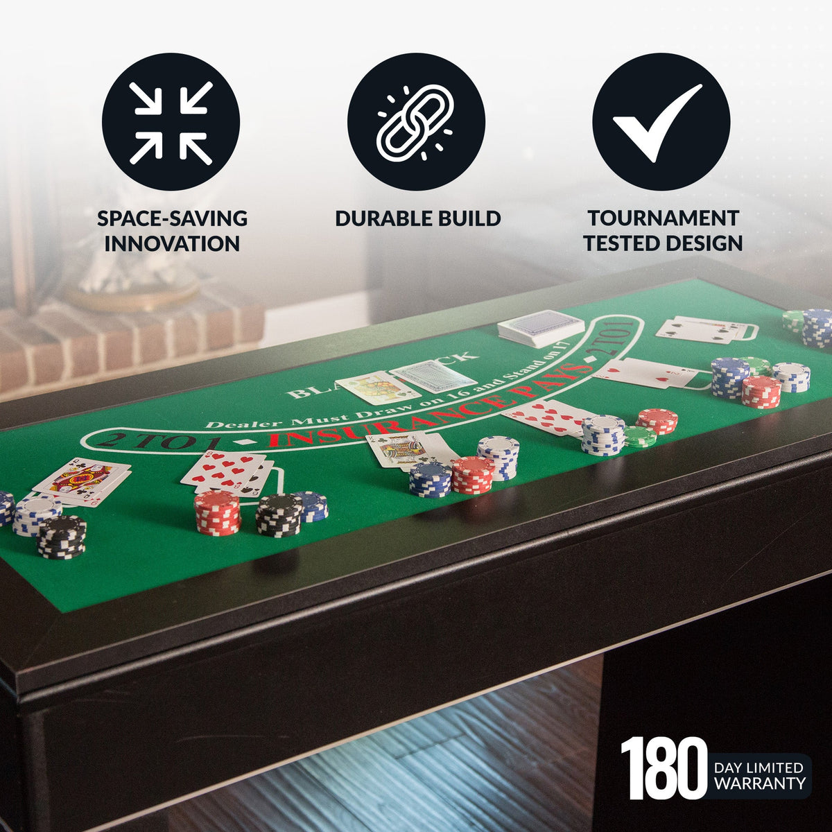 Hathaway Monte Carlo 48-in Roulette Table 4-in-1 Casino Multi-Game Set - Black