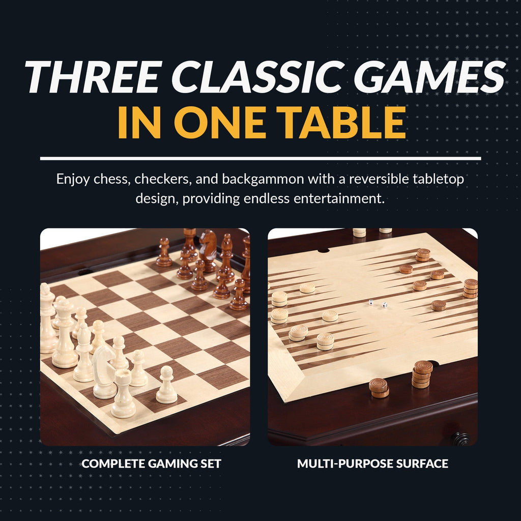 Hathaway Fortress 28-in Chess 3-in-1 Pedestal Game Table Set with Chairs